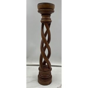 VTG Wooden Barley Twist Candlestick Holder Tall 18 Inch Spiral Carved Wood India